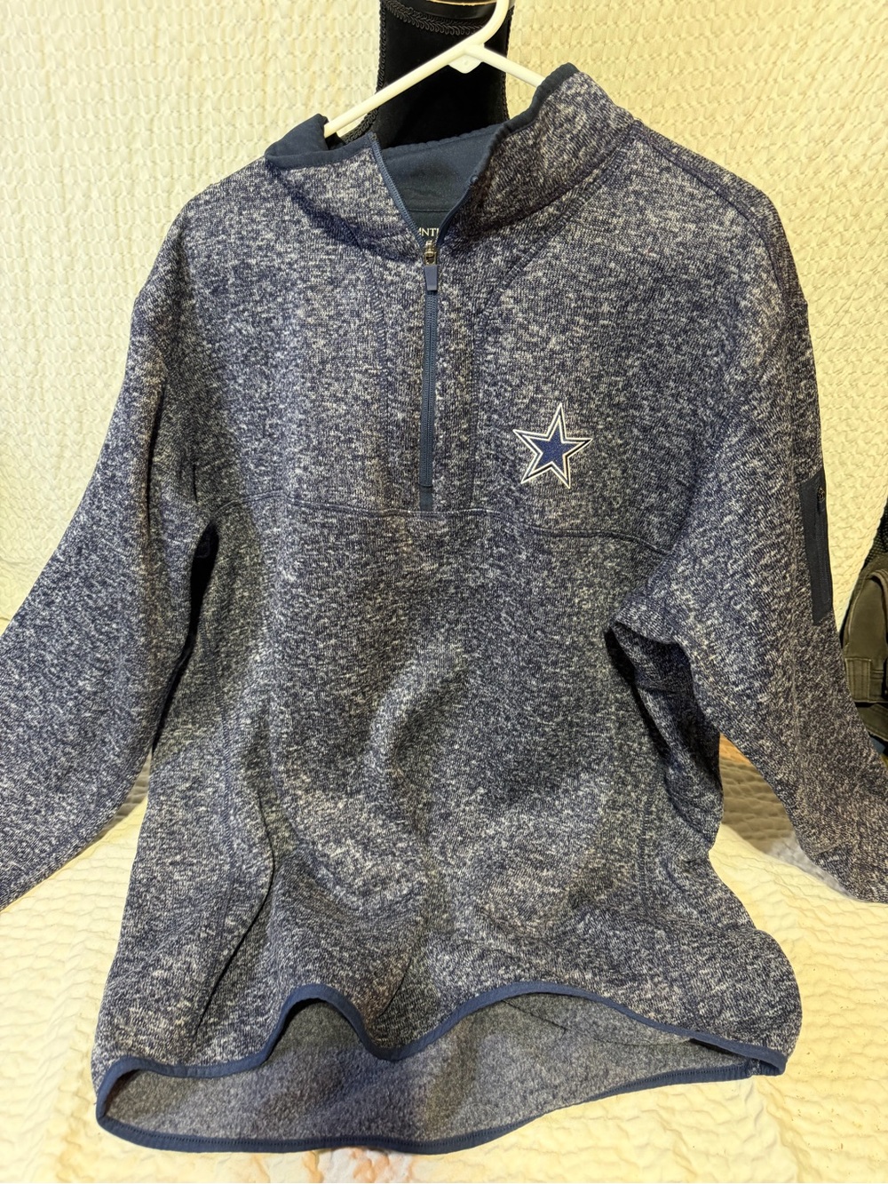 Antigua Men's Navy Heather Quarter-Zip Pullover with Star Patch
